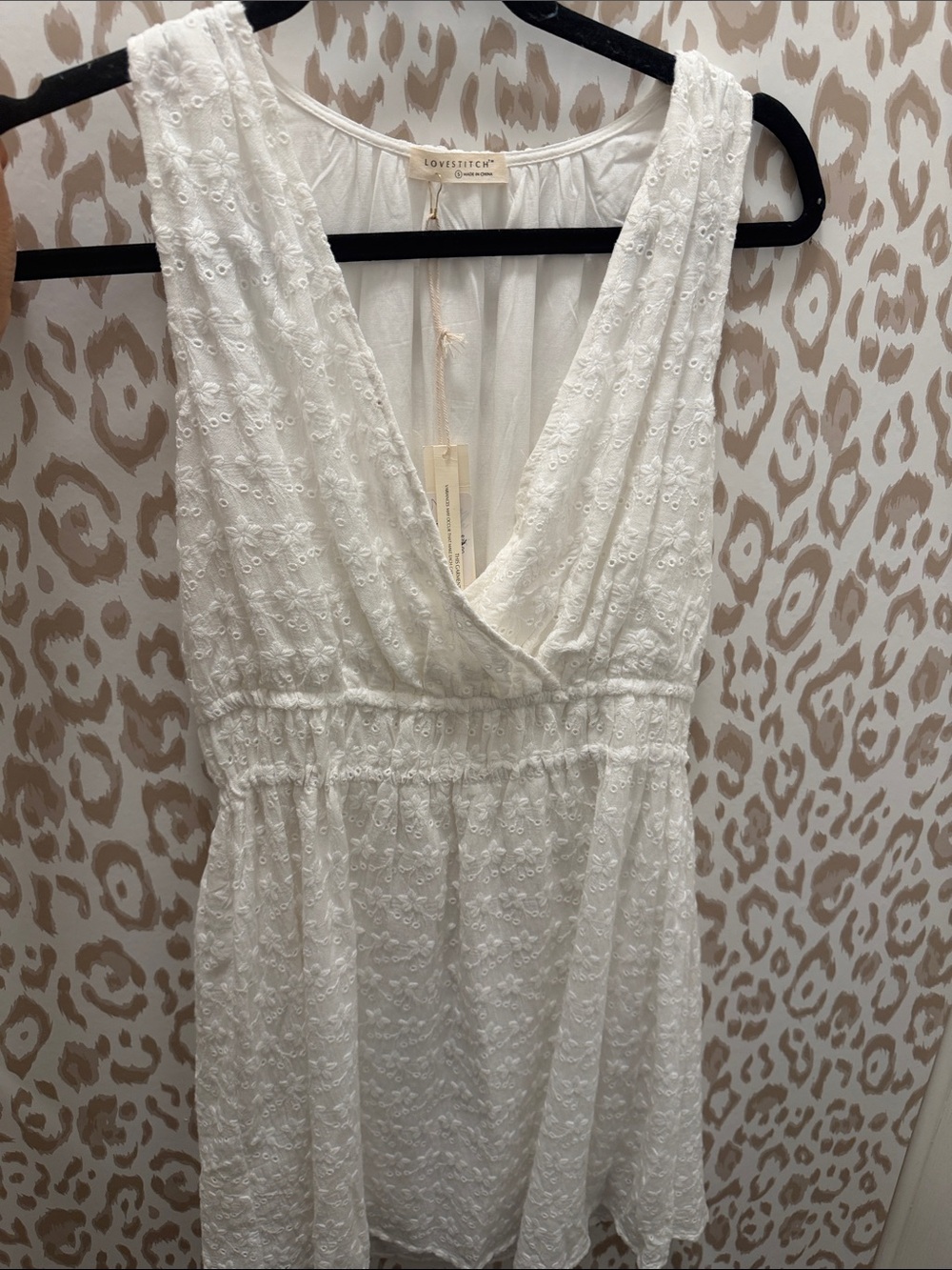 lovestitch White Eyelet V-Neck Mini Dress